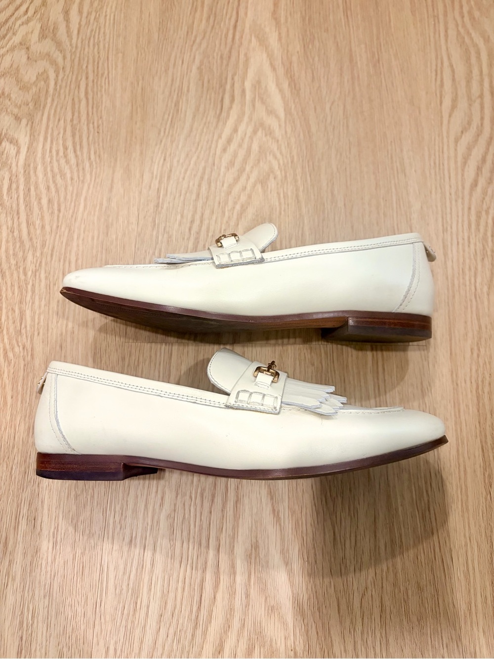 Sam Edelman Lacy Modern Ivory Bit Loafer Cream Leather Sz 7 Gold Accents - Picture 7 of 7